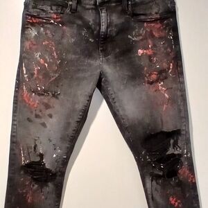 Men's Jordan Craig Distressed Black and Red Slim Straight Jeans W 34 - L 32